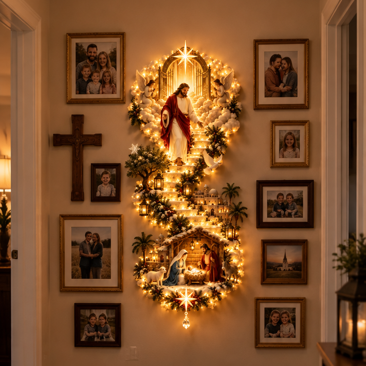 Heaven Opens Above — Jesus Nativity LED Wall Art